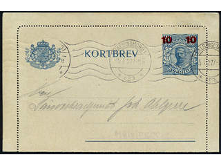 Sweden. Postal stationery, Letter card, Facit kB23, Letter card 10/20 öre with edges, …